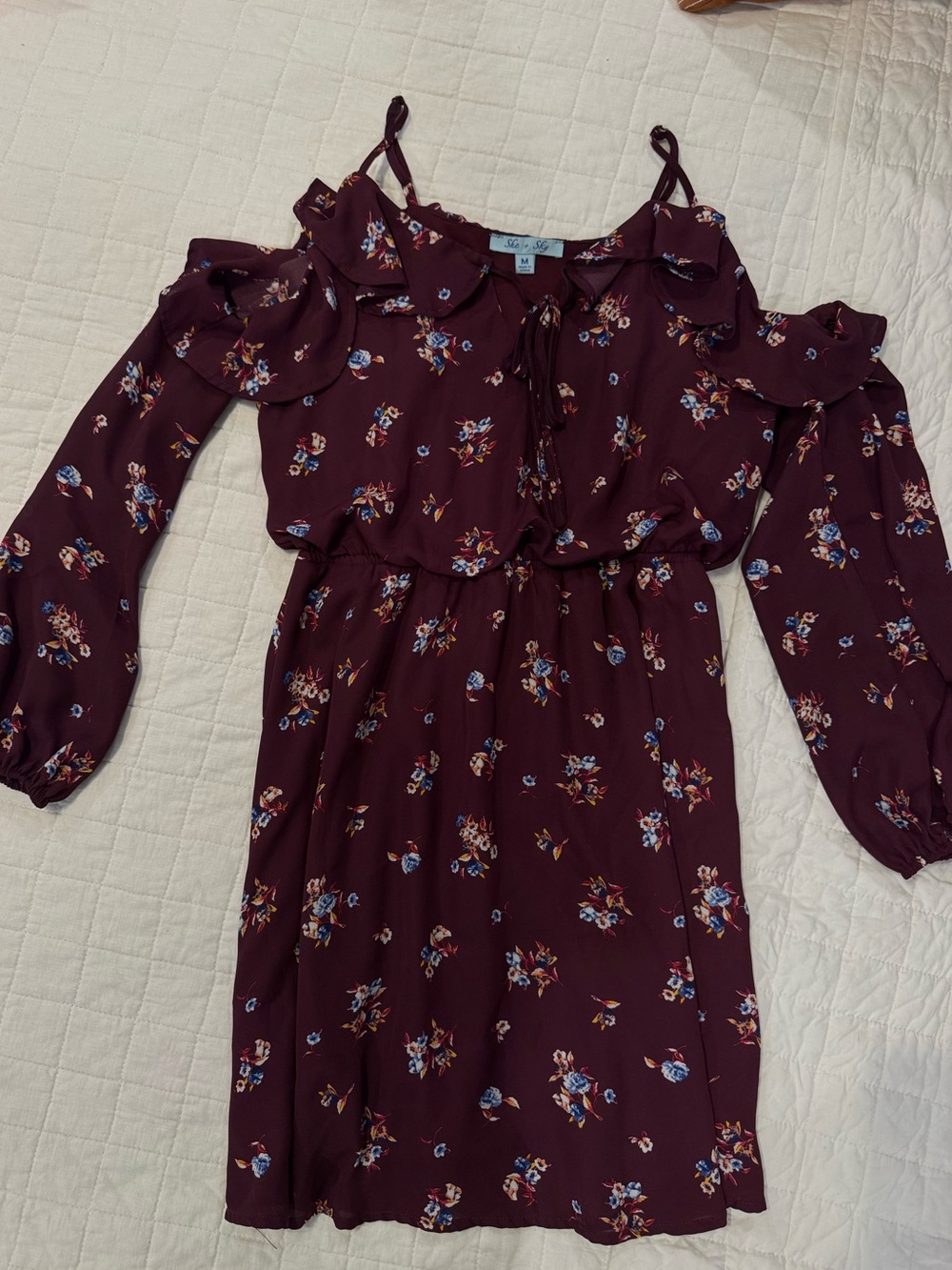 She + Sky Plum Floral One-Shoulder Dress
